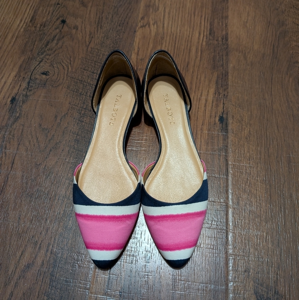 Talbots Vibrant Pink and‎ Navy Flats Size 7.5